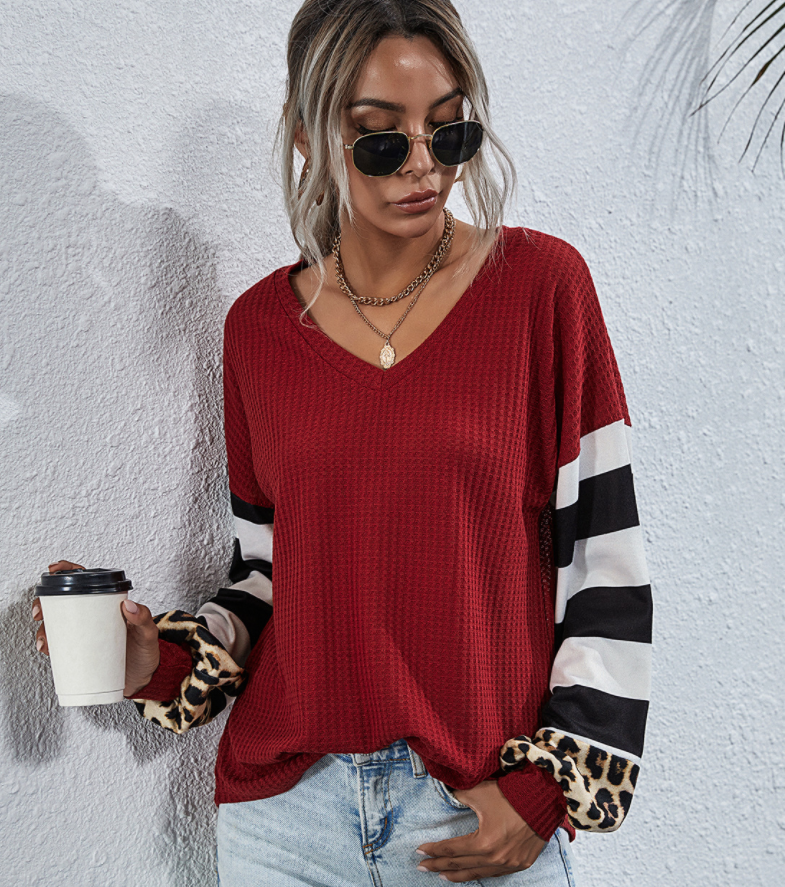 T-Shirt Femme Rayé Manches Longues – Coupe Loose Color Block
